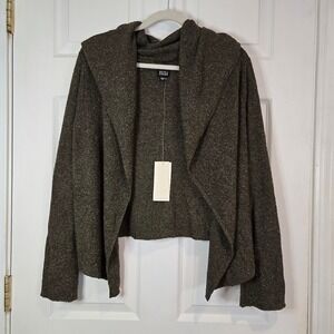 Eileen Fisher Enveloped Short Cardigan Size M Brown Silk Blend Cowl/Hooded NWT‎